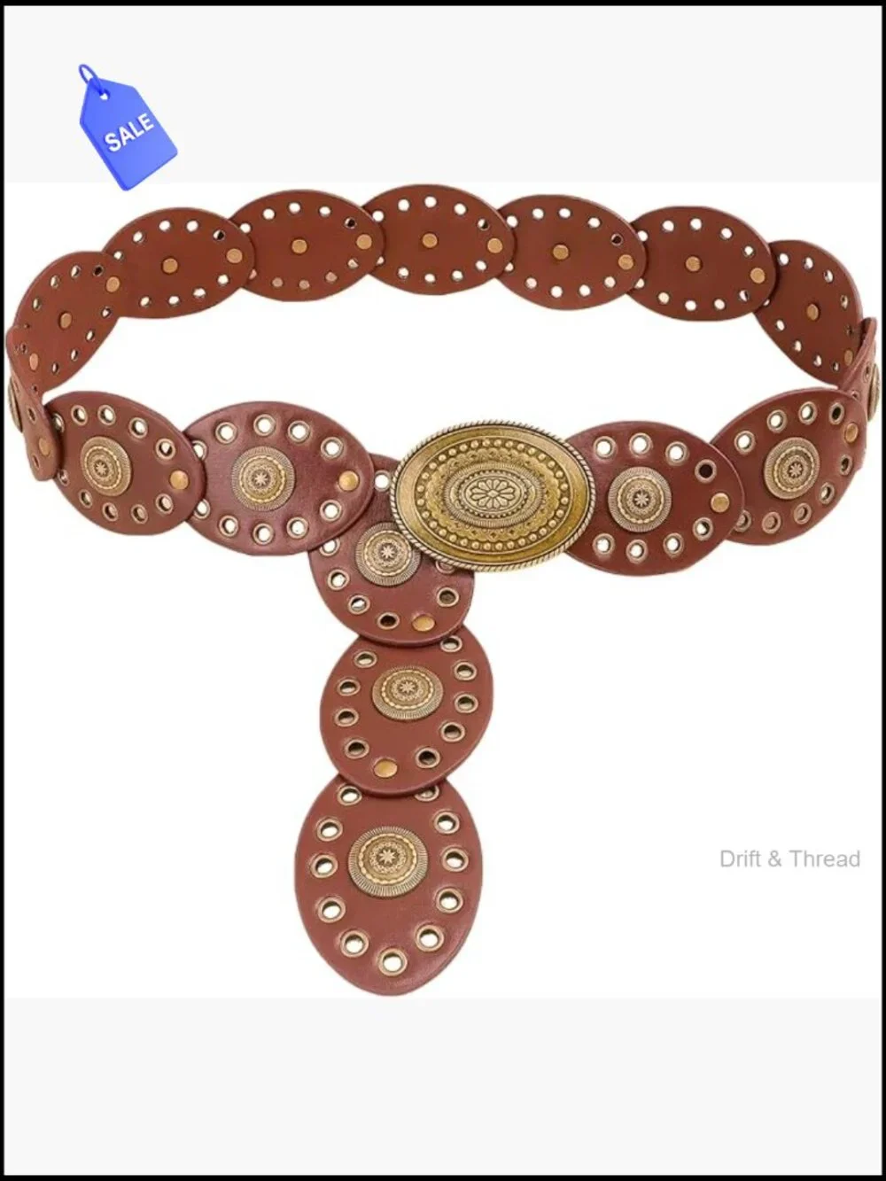 Boho Western Wide PU Leather Disc Belt for Women